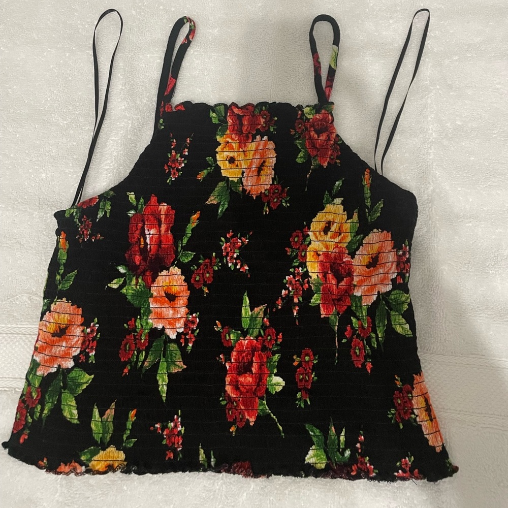 Black floral tank top